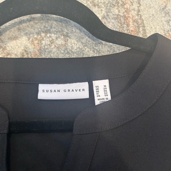 Susan Graver Stretch Woven Button Front Long Sleeve Shirt Plus 16 Black A286471 - Picture 3 of 10